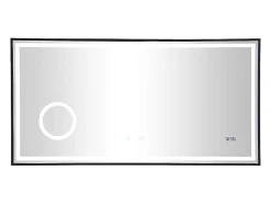 Miroir de salle de bain rectangulaire lumineux avec horloge digitale - Noir - 120 x 60 cm - AITANA