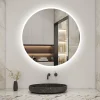 Miroir de salle de bain rond 70x70cm LED tricolore anti-buée + mémoire + dimmable, AICA SANITAIRE
