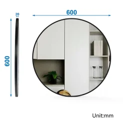 Miroir de salle de bain rond 50cm noir mat encadré, AICA SANITAIRE