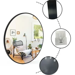 Miroir de salle de bain rond 50cm noir mat encadré, AICA SANITAIRE