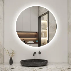 Miroir de salle de bain rond 60x60cm LED tricolore anti-buée + mémoire + dimmable, AICA SANITAIRE