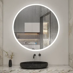 Miroir de salle de bain rond 60x60cm LED tricolore anti-buée + mémoire + dimmable, AICA SANITAIRE