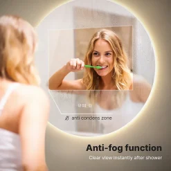 Miroir de salle de bain rond éclairé par LED 100 cm, antibuée, sans cadre