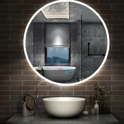 Miroir de salle de bain rond 80x80cm LED tricolore anti-buée + mémoire + dimmable, AICA SANITAIRE