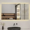 Miroir de salle de bain rétro-éclairé sans cadre 80x60cm, Tricolore + Anti-buée + Mémoire + Dimmable, AICA SANITAIRE