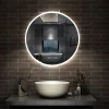 Miroir de salle de bain rond 60x60cm avec Horloge, LED, Tricolore, Anti-Buée, AICA SANITAIRE