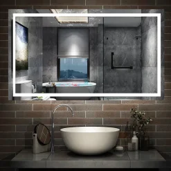 Miroir de salle de bain 140x80cm Tri-color anti-buée LED avec mémoire et lumière gradation, AICA SANITAIRE