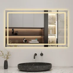 Miroir de salle de bain 120x70cm Tri-color anti-buée LED avec mémoire et lumière gradation, AICA SANITAIRE