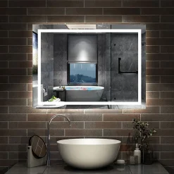 Miroir de salle de bain 100x70cm Tri-color anti-buée LED avec mémoire et lumière gradation, AICA SANITAIRE