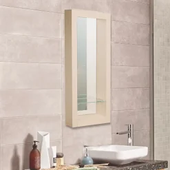 Miroir de salle de bain 90x40 cm en bois couleur chêne avec étagère fixation murale CEDAM