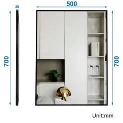Miroir de salle de bain 70x50cm Cadre carré miroir or mat suspendu, horizontalement et verticalement, AICA SANITAIRE