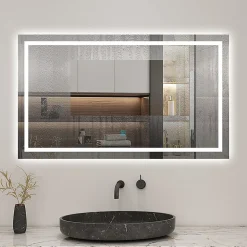 Miroir de salle de bain 80x60cm Tri-color anti-buée LED avec mémoire et lumière gradation, AICA SANITAIRE