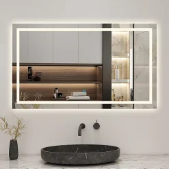 Miroir de salle de bain 80x60cm Tri-color anti-buée LED avec mémoire et lumière gradation, AICA SANITAIRE