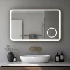 Miroir de salle de bain 80x60cm avec horloge digitale et éclairage LED à couleur réglable (2700K/4600K/6500K)