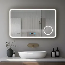 Miroir de salle de bain 80x60cm avec horloge digitale et éclairage LED à couleur réglable (2700K/4600K/6500K)