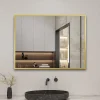 Miroir de salle de bain 80x60cm Cadre carré miroir or mat suspendu, horizontalement et verticalement, AICA SANITAIRE