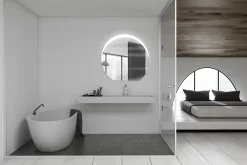 Miroir de salle de bains lumineux LED rond 95 x 100 cm, argenté, MPGlass Vague