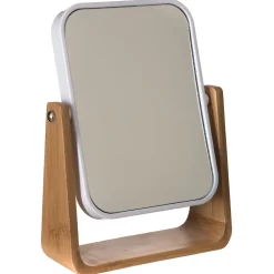 Miroir de salle de bains grossissant pivotant à poser blanc et bambou, 5Five
