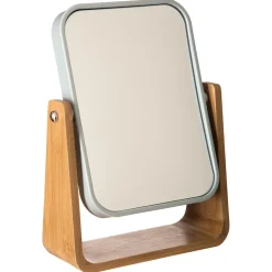 Miroir de salle de bains grossissant pivotant à poser blanc et bambou, 5Five
