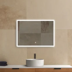 Miroir de salle de bains lumineux LED rectangulaire l. 100 x H. 70 cm MPGlass Bishop 2