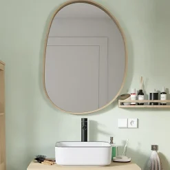 Miroir de salle de bains forme galet l.60 x H.80 cm, placage chêne, Thiam
