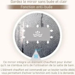 Miroir de salle de bains rond 80x80 cm - Anti-Buée , Mémoire, LED,Miroir lumineux de salle de bains