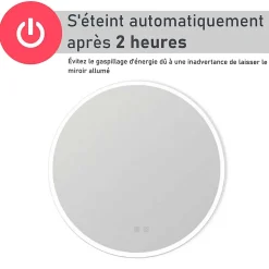 Miroir de salle de bains rond 80x80 cm - Anti-Buée , Mémoire, LED,Miroir lumineux de salle de bains