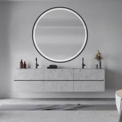 Miroir de salle de bains lumineux LED noir rond Ø120 cm, MPGlass Naos Black