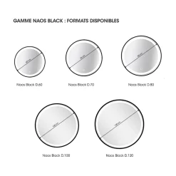 Miroir de salle de bains lumineux LED noir rond Ø120 cm, MPGlass Naos Black