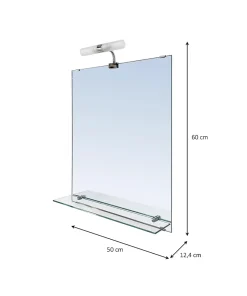Miroir de salle de bains lumineux LED avec étagère en verre l.50 x H.60 cm, GoodHome Clarach