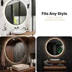 Miroir de salle de bains lumineux LED rond 120cm, Cadre noir, Antibuée