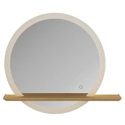 Miroir de salle de bains lumineux LED rond avec tablette bois, GoodHome Avela