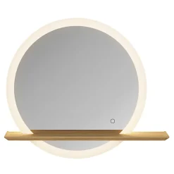 Miroir de salle de bains lumineux LED rond avec tablette bois, GoodHome Avela