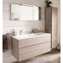 Miroir de salle de bains lumineux LED effet chêne clair l.120 cm, Calao