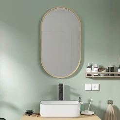 Miroir de salle de bains ovale l.40 x H.70 cm, placage chêne, Thiam