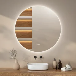 Miroir de salle de bains lumineux LED rond 120cm, Sans Cadre, Antibuée