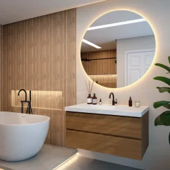 Miroir de salle de bains lumineux LED rond 120cm, Sans Cadre, Antibuée