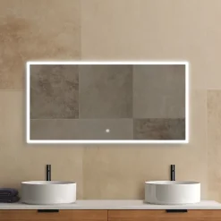 Miroir de salle de bains lumineux LED rectangulaire l. 140 x H. 70 cm MPGlass Bishop 2