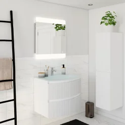 Miroir de salle de bains lumineux LED, argenté l.70 x H. 65 cm, MPGlass Vague