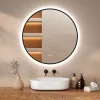 Miroir de salle de bains lumineux LED rond 100 cm, noir mat, antibuée