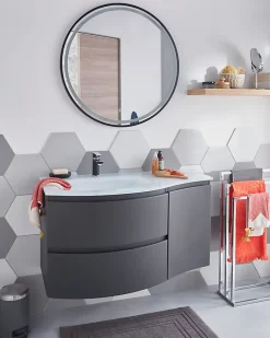 Miroir de salle de bains lumineux LED noir rond Ø80, MPGlass Naos Black