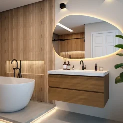 Miroir de salle de bains lumineux LED asymétrique 150x93cm, antibuée