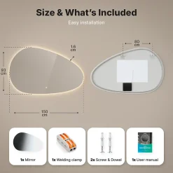 Miroir de salle de bains lumineux LED asymétrique 150x93cm, antibuée