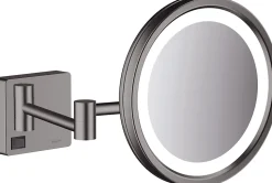 Miroir de salle de bains lumineux LED grossissant, noir chromé brossé, Hansgrohe
