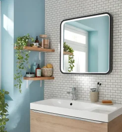 Miroir de salle de bains lumineux LED noir 60 x 60 cm, MPGlass Lyon Chic