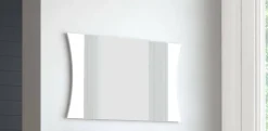Miroir Diego, Miroir de salle de bain, 100% Made in Italy, 110x2h60 cm, Blanc brillant