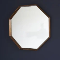 Miroir en mindi massif finition noyer octogonal