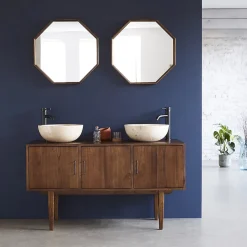 Miroir en mindi massif finition noyer octogonal