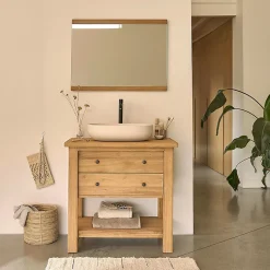 Miroir en teck recyclé massif 80 cm