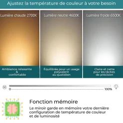 Miroir LED antibuée 140x80 avec zone grossissante X3 température de couleur réglable SANILAND